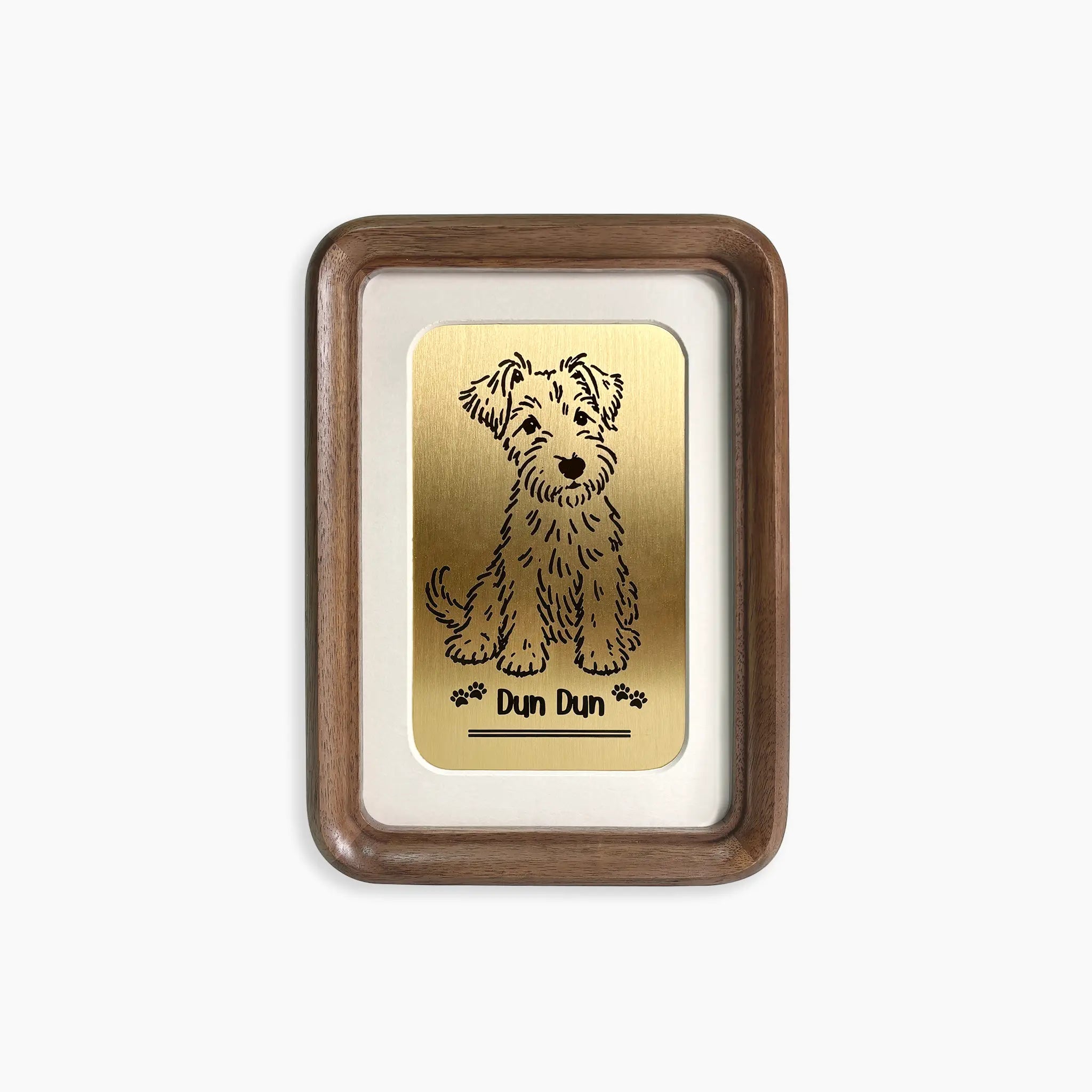 Line art style option — minimalist pet portrait engraved on brass