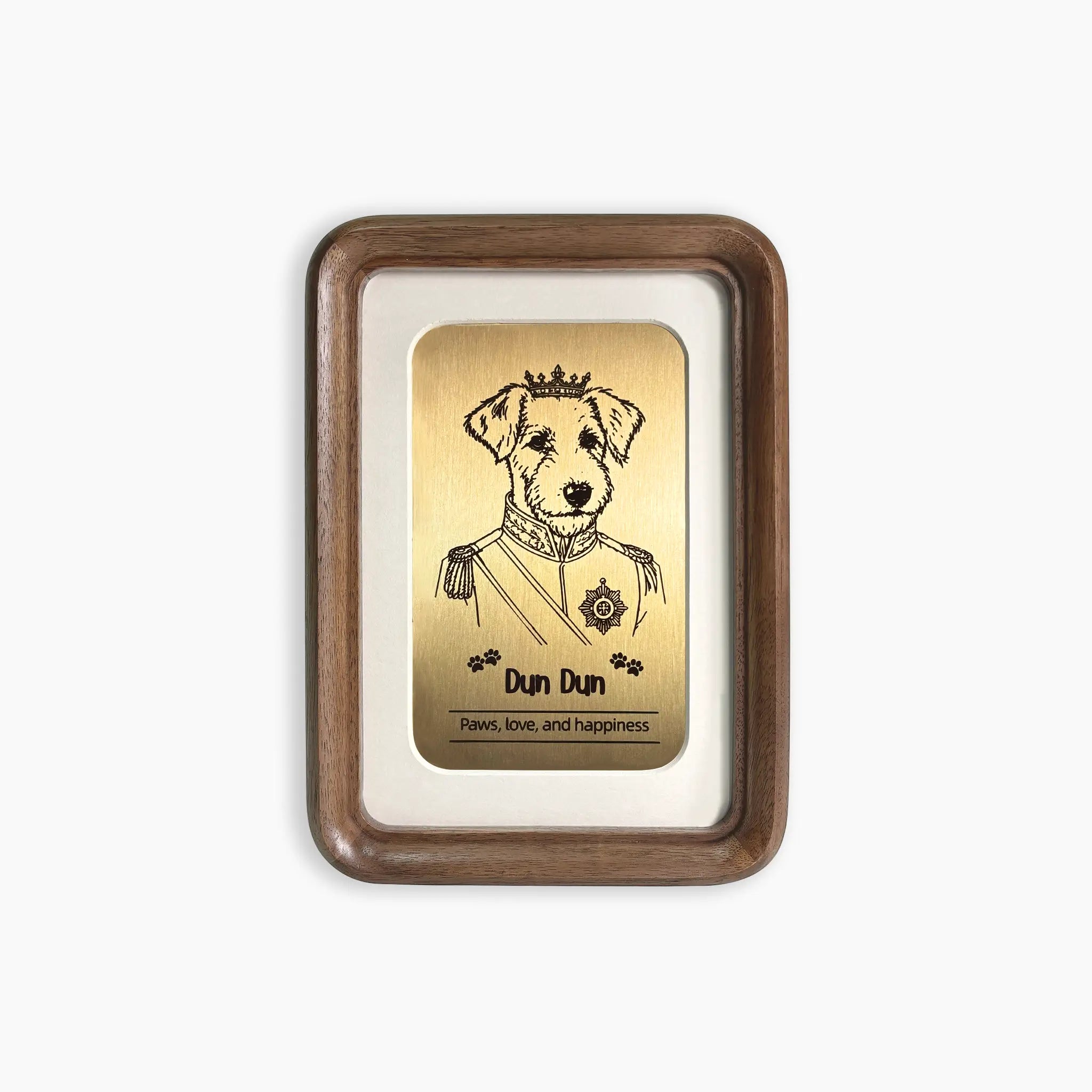 Royal style option — pet portrait with crown engraved on brass