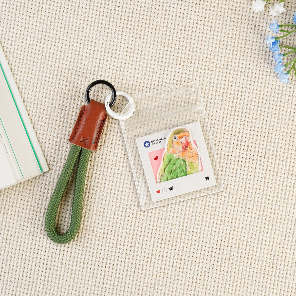 Watercolor parrot portrait keychain keepsake gift for bird owners